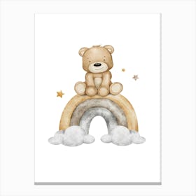 Teddy Bear On A Rainbow Canvas Print