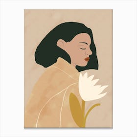 Illustration Of A Woman Holding A Flower Canvas Print