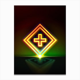 Neon Geometric Glyph in Watermelon Green and Red on Black n.0026 Canvas Print