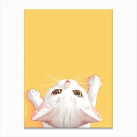 White Cat On Yellow Background 1 Canvas Print