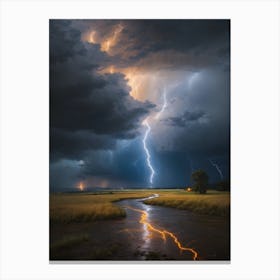 Lightning Over A River Canvas Print