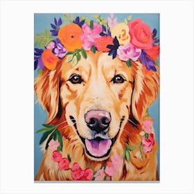 Golden Retriever Portrait With A Flower Crown, Matisse Painting Style 3 Canvas Print