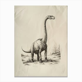 Plateosaurus Dinosaur Black Ink & Sepia Illustration 5 Canvas Print