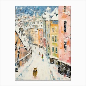 Cat In The Streets Of Salzburg   Austria With Snow 4 Canvas Print