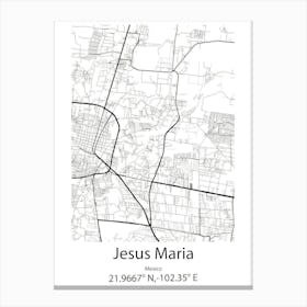 Jesus Maria,Mexico Minimalist Map Canvas Print