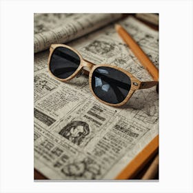 Sunglasses On Newspaper Canvas Print