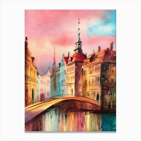 Watercolor Of A City Canvas Print