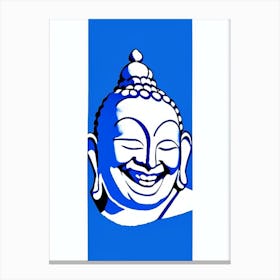 Laughing Buddha Symbol Blue And White Line Drawing Canvas Print