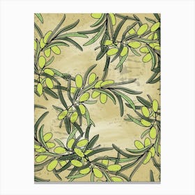 Seamless Pattern With Olive Branches Vector - olives poster, kitchen wall art Canvas Print