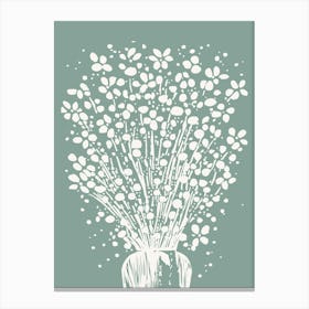 White Flowers on Pastel Green Backdrop 1 Canvas Print