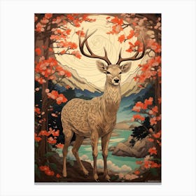 Deer Animal Drawing In The Style Of Ukiyo E 2 Canvas Print