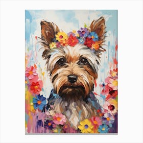 Yorkshire Terrier Portrait With A Flower Crown, Matisse Painting Style 4 Canvas Print