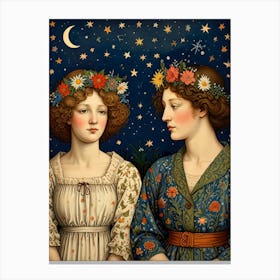 Two Women In Flower Crowns Canvas Print