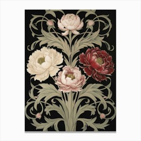 Flowers On A Black Background William Morris Style Canvas Print