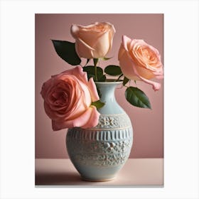 A Vase Of Pink Roses 9 Canvas Print