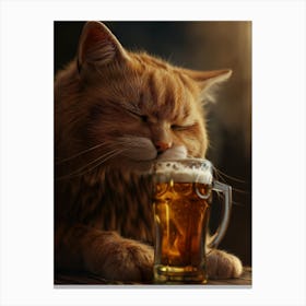 Cat Drinking Beer Canvas Print