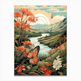 Butterflies By The River Japanese Style Painting 4 Canvas Print