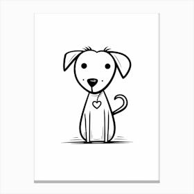 Simple Dog Line Illustration With Heart Collar Canvas Print