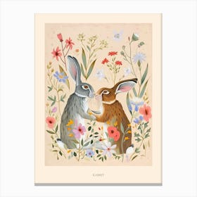 Folksy Floral Animal Drawing Rabbit 2 Poster Canvas Print