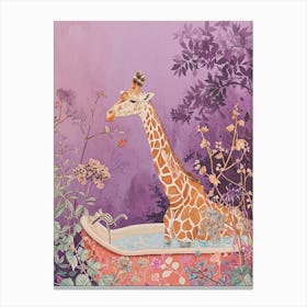 Pastel Illustration Of A Giraffe In The Bath 2 Canvas Print