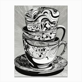 Stacked fractal china coffee cup abstract monochrome Canvas Print