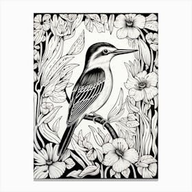 B&W Bird Linocut Kingfisher 4 Canvas Print