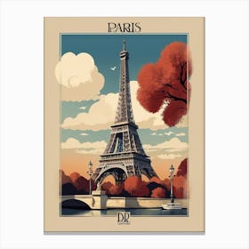 Paris Eiffel Tower, Paris travel poster in the style of David Klein Canvas Print