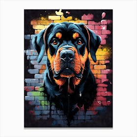 Aesthetic Rottweiler Dog Puppy Brick Wall Graffiti Artwork 1 Canvas Print