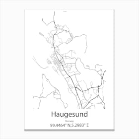 Haugesund,Norway Minimalist Map Canvas Print