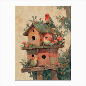 Birds On A Birdhouse 1 Canvas Print