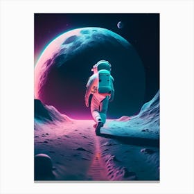 Astronaut Walking On Moon Neon Nights 2 Canvas Print