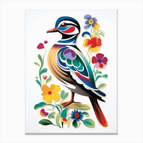 Scandinavian Bird Illustration Wood Duck 1 Canvas Print