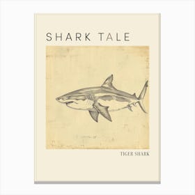 Tiger Shark Vintage Illustration 1 Poster Canvas Print
