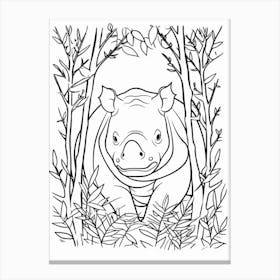 Line Art Jungle Animal Javan Rhinoceros 4 Canvas Print