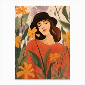 Woman With Autumnal Flowers Lobelia Canvas Print