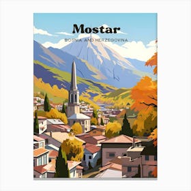 Mostar Bosnia and Herzegovina Europe Travel Art Illustration Canvas Print