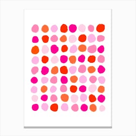 Pink and Orange Brush Strokes Dotty Spots Canvas Print