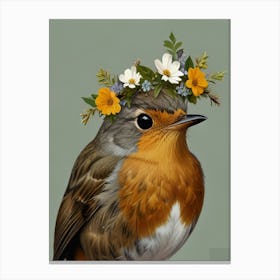 Robin A Flower Crown 1 Canvas Print