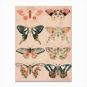 Pink Botanical Butterflies William Morris Style 4 Canvas Print