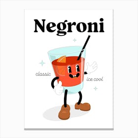 Negroni Cocktail Vintage Retro Cartoon Illustration Canvas Print