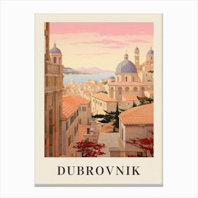 Dubrovnik Croatia 2 Vintage Pink Travel Illustration Poster Canvas Print