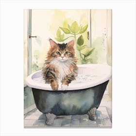 Laperm Cat In Bathtub Botanical Bathroom 1 Canvas Print