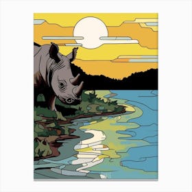 Rhino In The Wild Geometric Block Colour Illustration 1 Canvas Print