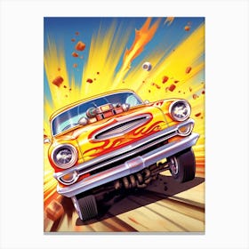 Car Driving Down The Road Retro Racing Car Canvas Print