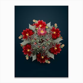 Vintage Stapelia Rose Bloom Flower Wreath on Teal Blue n.2600 Canvas Print