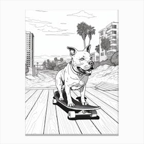 Staffordshire Bull Terrier Dog Skateboarding Line Art 2 Canvas Print