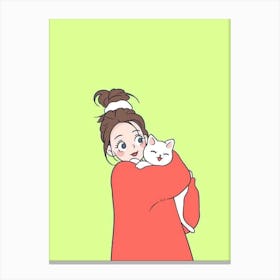 Cute Girl With Cat 1 Toile