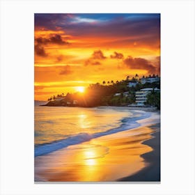 Grand Anse Beach Grenada At Sunset, Vibrant Painting 1 Canvas Print