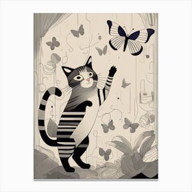 Cat And Butterfly 1 Canvas Print