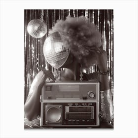 Black And White Woman With A Disco Ball And Boombox 0 Canvas Print